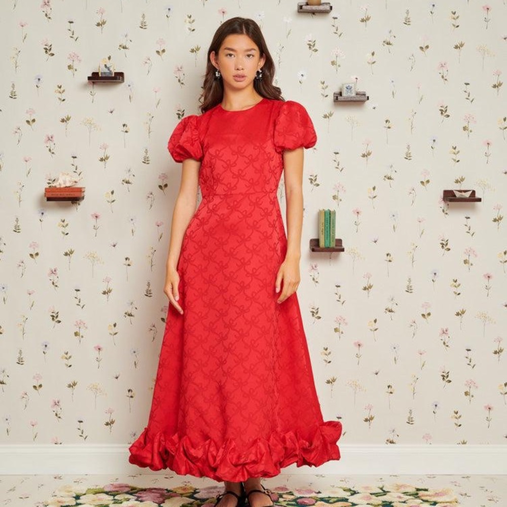 Sister Jane Red Maxi Dress with Puff Sleeves